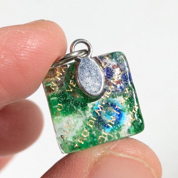 Small Murano glass square jewelry pendant, Murano glass Millefiori charm - Picture 8 of 8